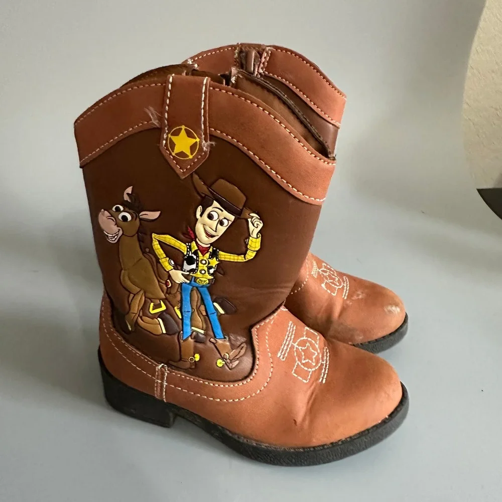 Disney Pixar Toy Story Woody Bullseye Cowboy Boots Toddler Size 7 Brown Zip Up